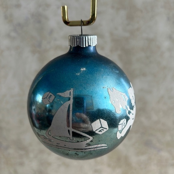 Vintage Blue Christmas Ornament Stenciled Children’s Toys Shiny Brite - Picture 4 of 7